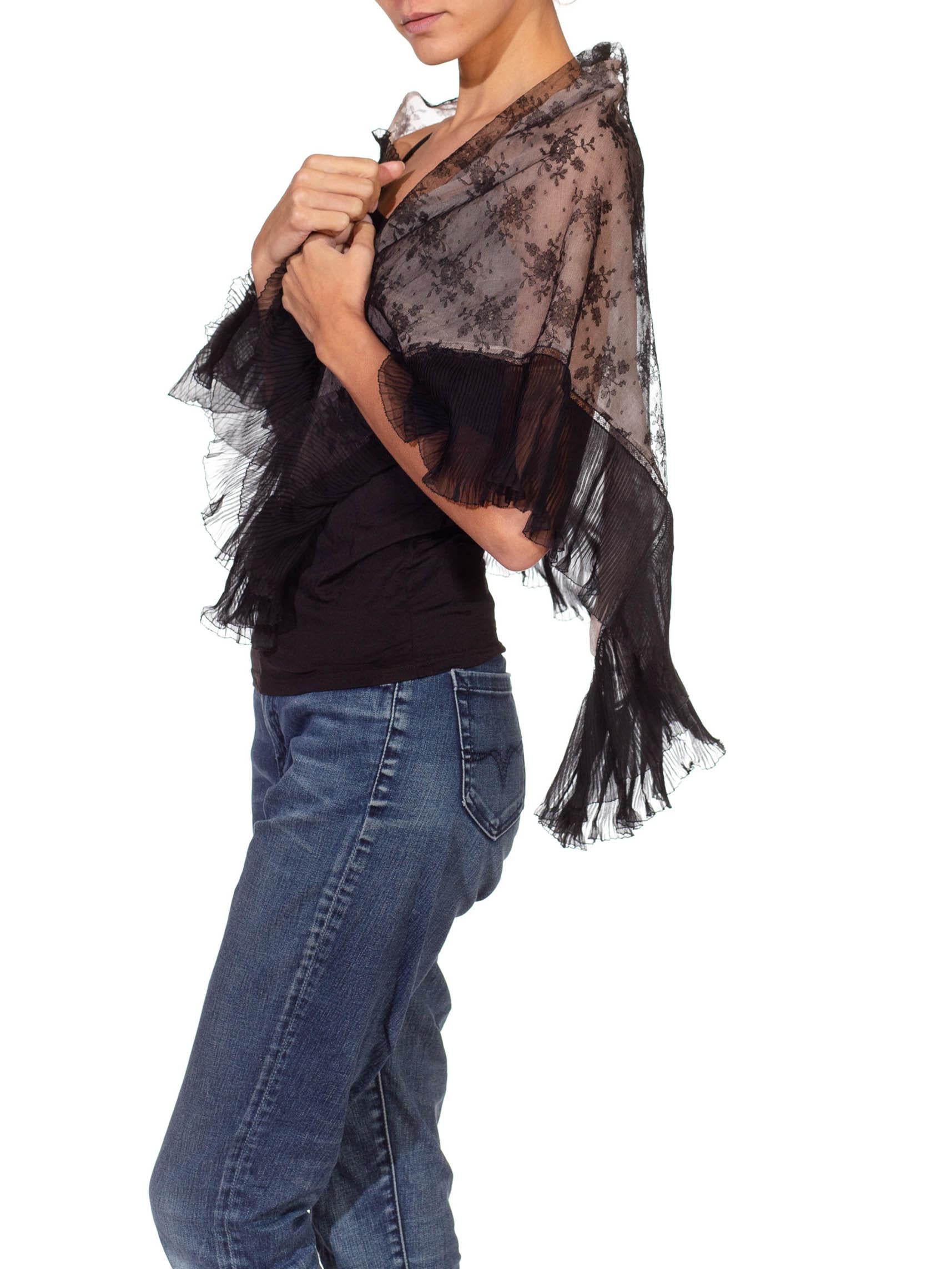 Victorian Blush Pink Black Lace Shawl For Sale 1