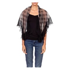 Antique Victorian Blush Pink Black Lace Shawl