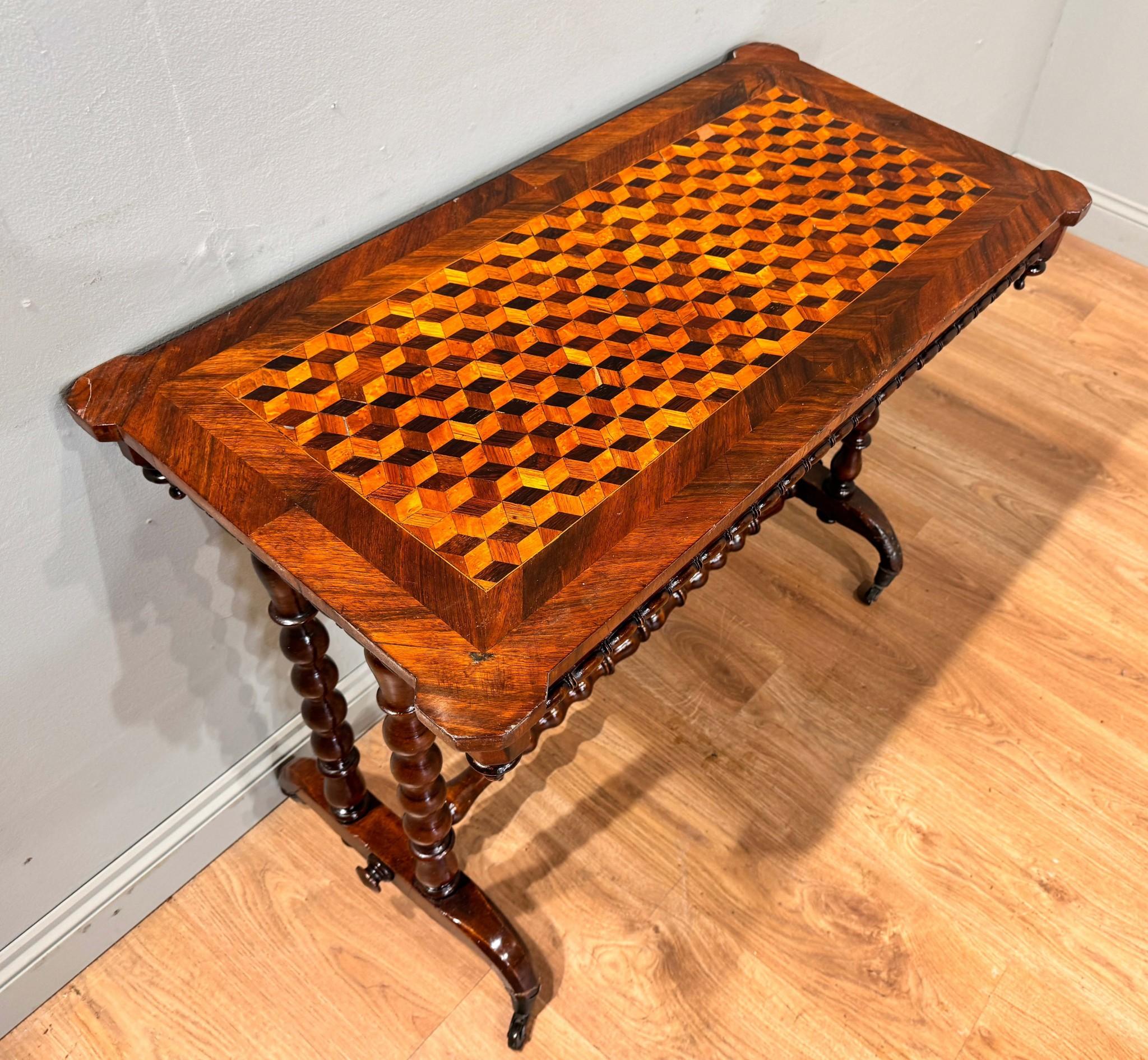 Late 19th Century Victorian Bobbin Stretcher Table Parquetry Inlay 1890 For Sale