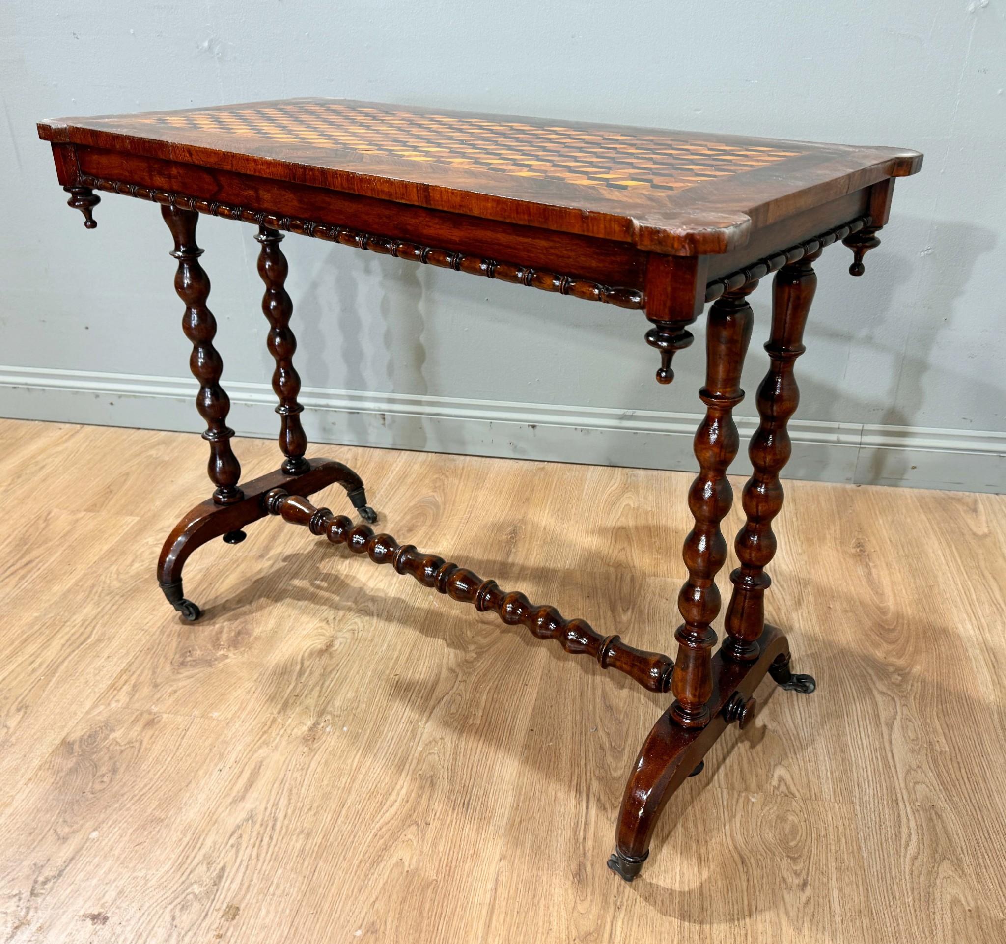 Victorian Bobbin Stretcher Table Parquetry Inlay 1890 For Sale 1