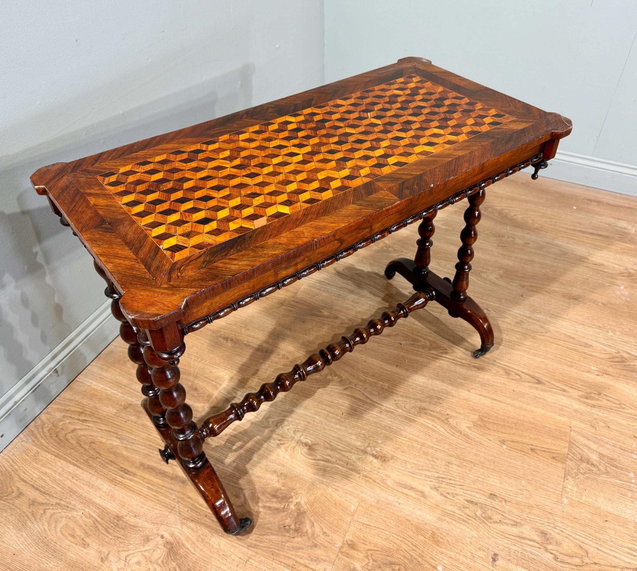 Victorian Bobbin Stretcher Table Parquetry Inlay 1890 For Sale 2