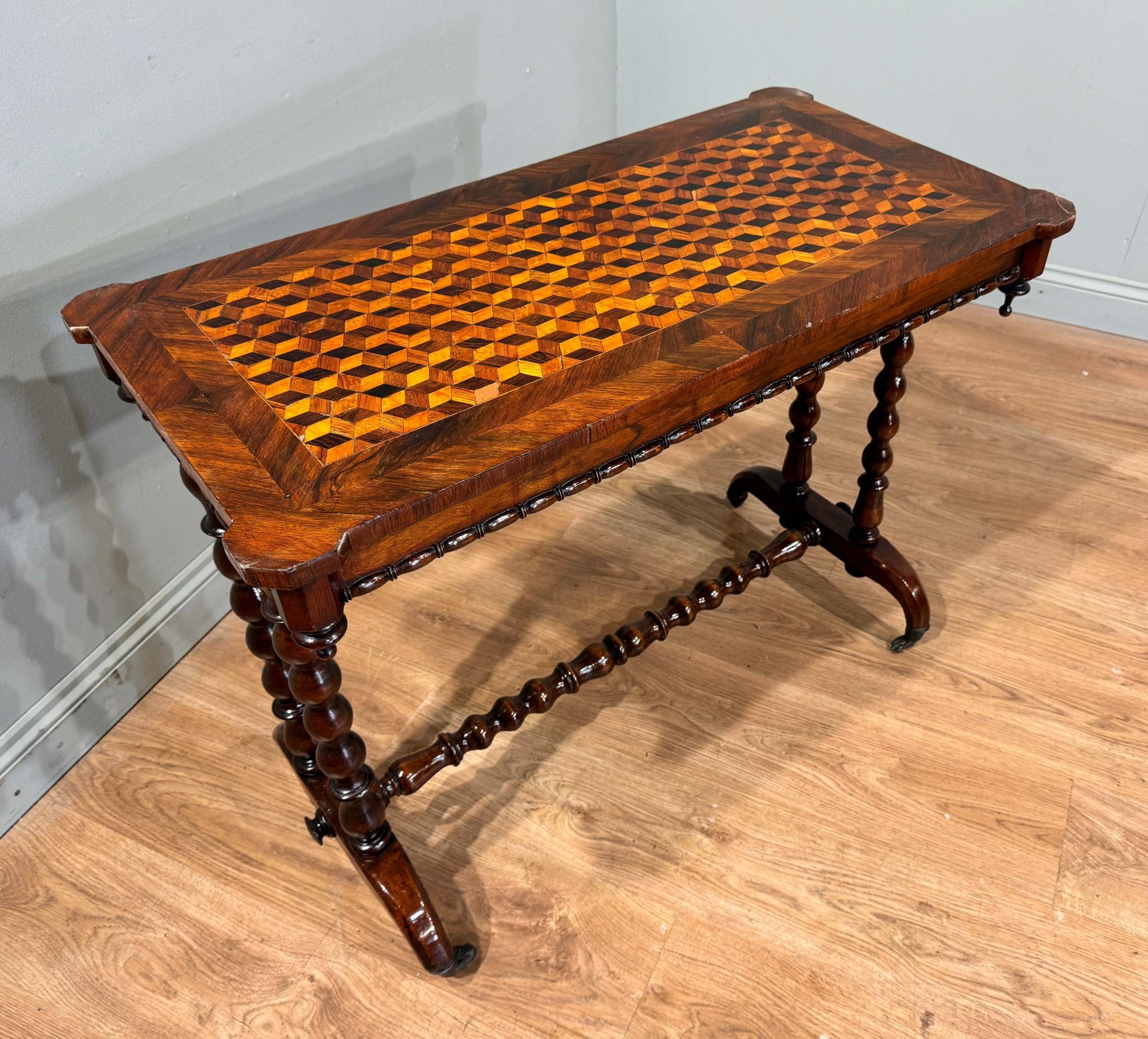 Victorian Bobbin Stretcher Table Parquetry Inlay 1890 For Sale 4