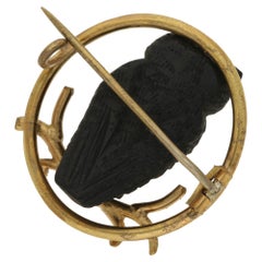 Victorian Bog Oak Gold Owl Brooch