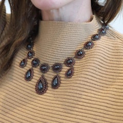 VICTORIAN Bohemian 1880 Gilt Festoon Necklace With 112.90 Ctw In Natural Garnets