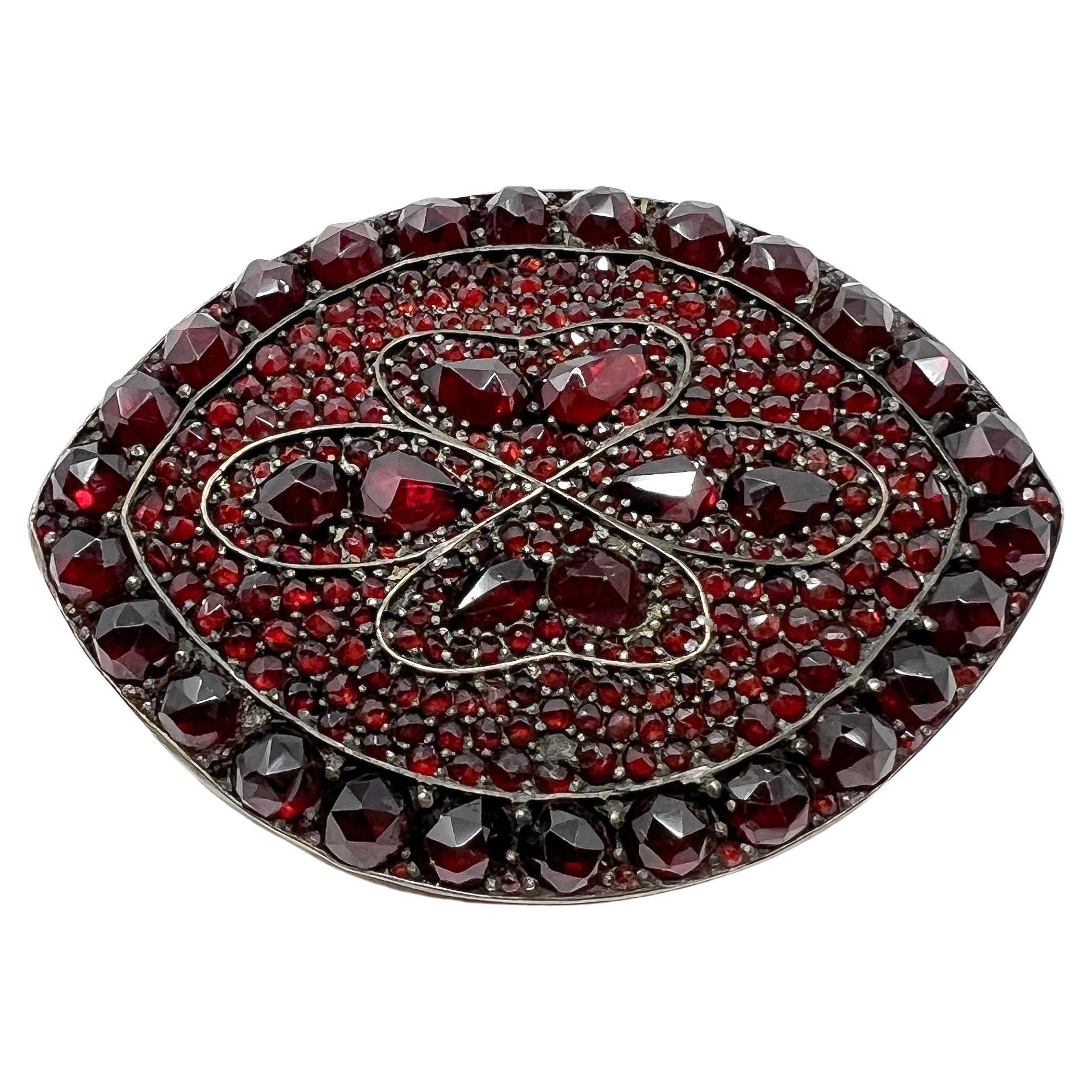 Victorian Bohemian Garnet Antique Clover Brooch