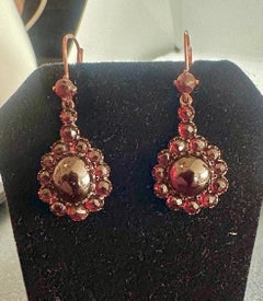 Victorian Bohemian Garnet Dangle Drop Earrings Gold Circa 1880 Rare 1.6 Inches