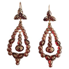 Victorian Bohemian Garnet Dangle Drop Earrings Gold Circa 1880 Rare 2.25 Inches