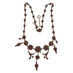 Victorian Bohemian Garnet Festoon Necklace Flat Cut Garnets Belle Epoque Hearts