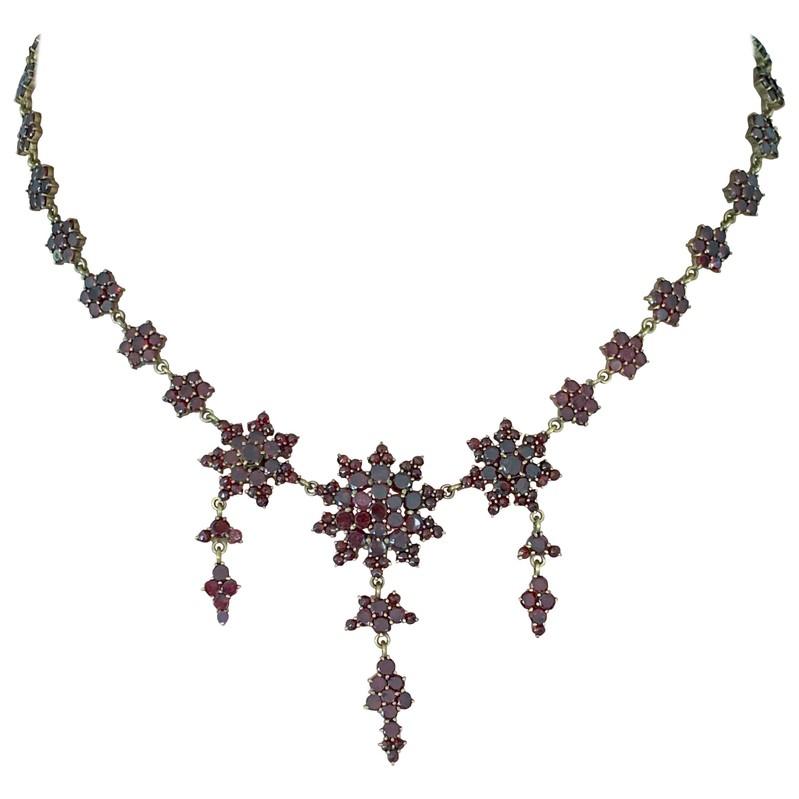 Victorian Bohemian Garnet Gold-Filled Floral Design Festoon Necklace
