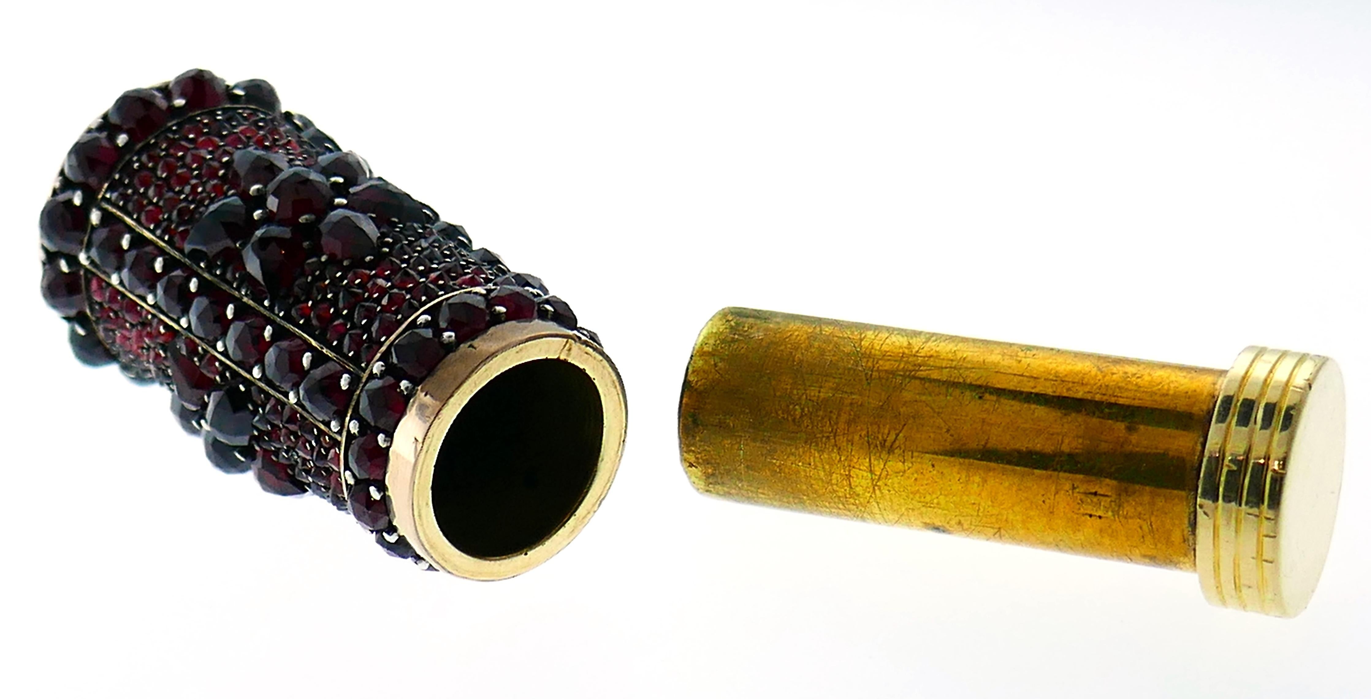 Women's or Men's Victorian Bohemian Garnet Gold Lipstick Case Antique
