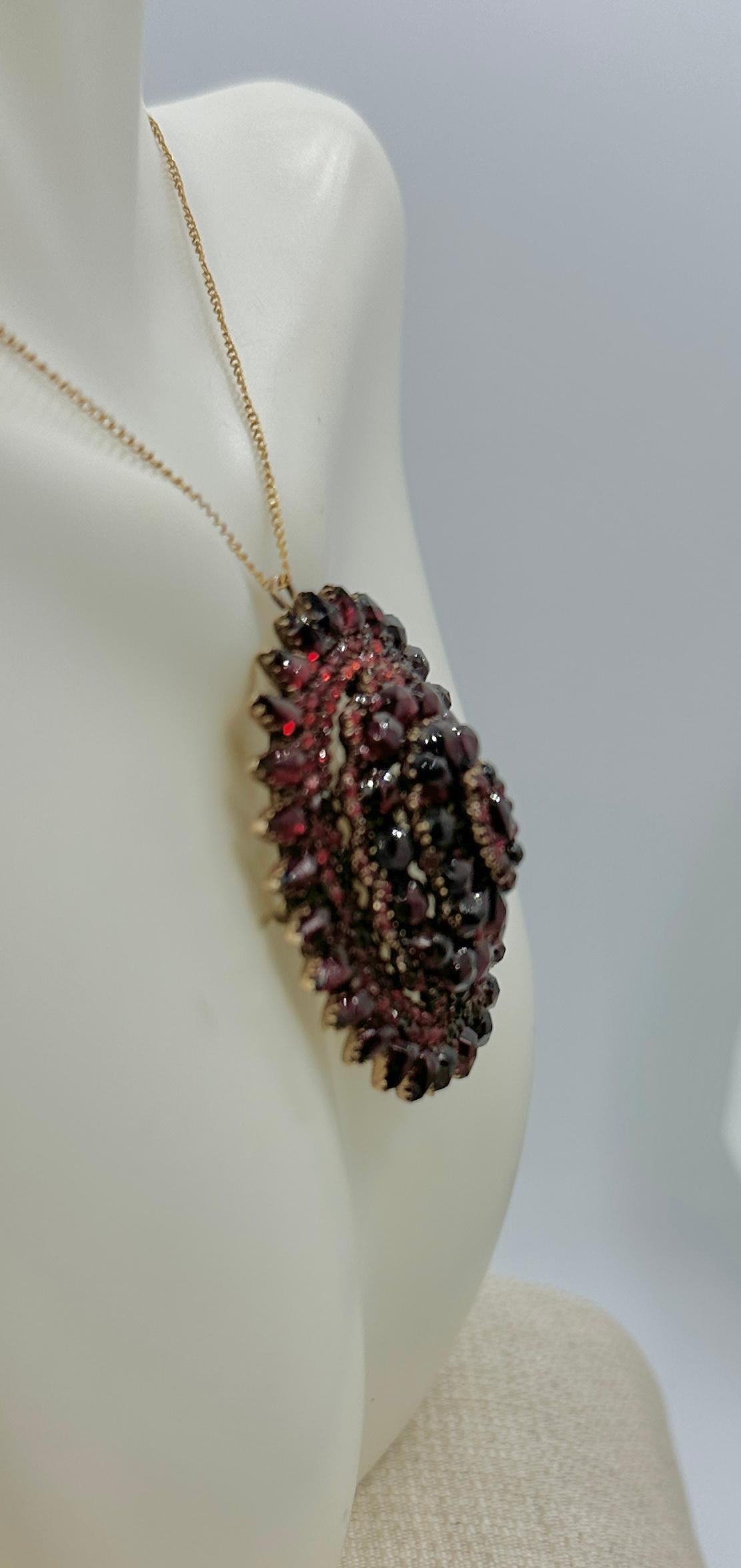Victorian Bohemian Garnet Locket Pendant Necklace and Brooch Belle Epoque For Sale 1