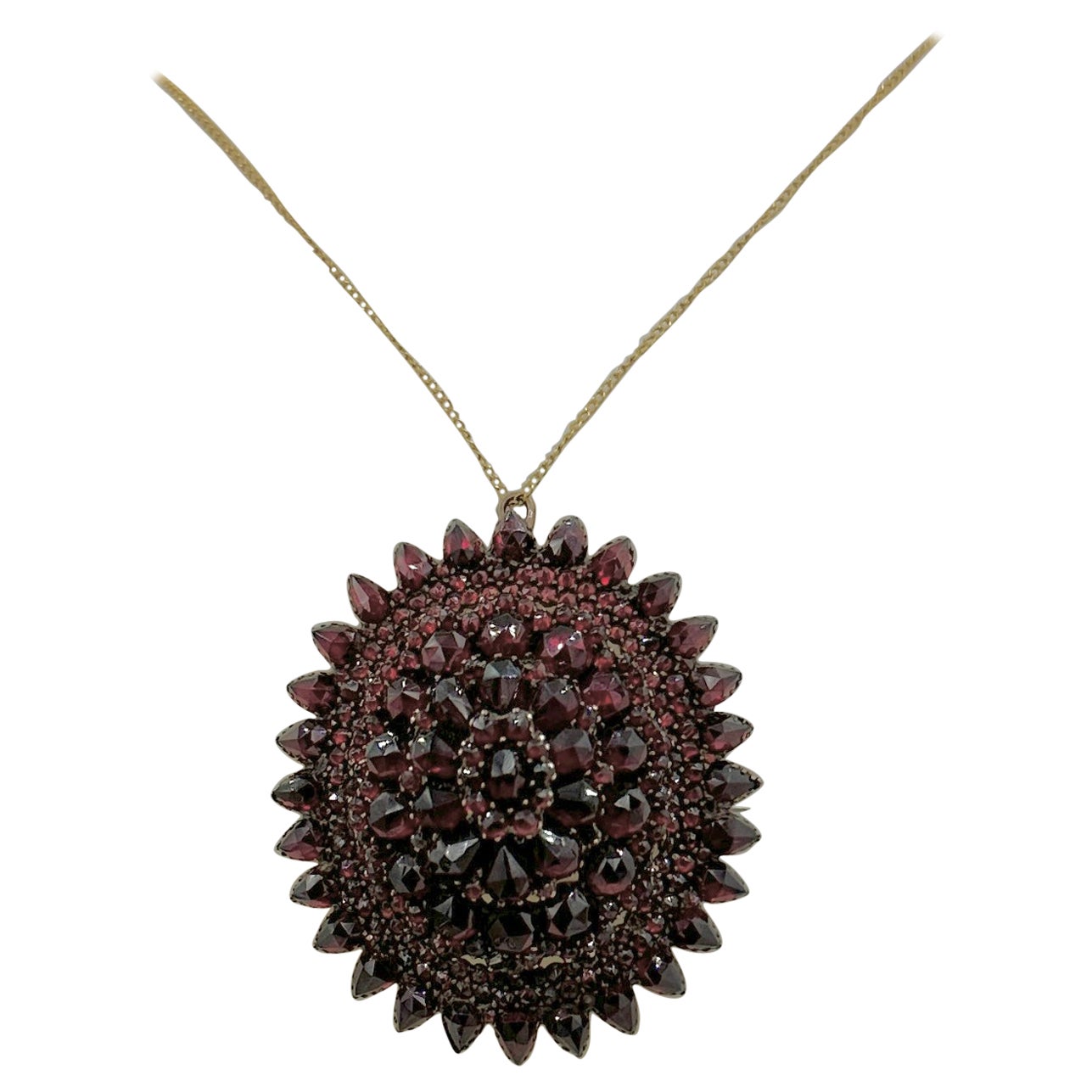 Collar y Broche Colgante Bohemio Victoriano con Relicario de Granate Belle Epoque