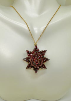 Victorian Bohemian Garnet Locket Pendant Necklace and Brooch Star Belle Epoque