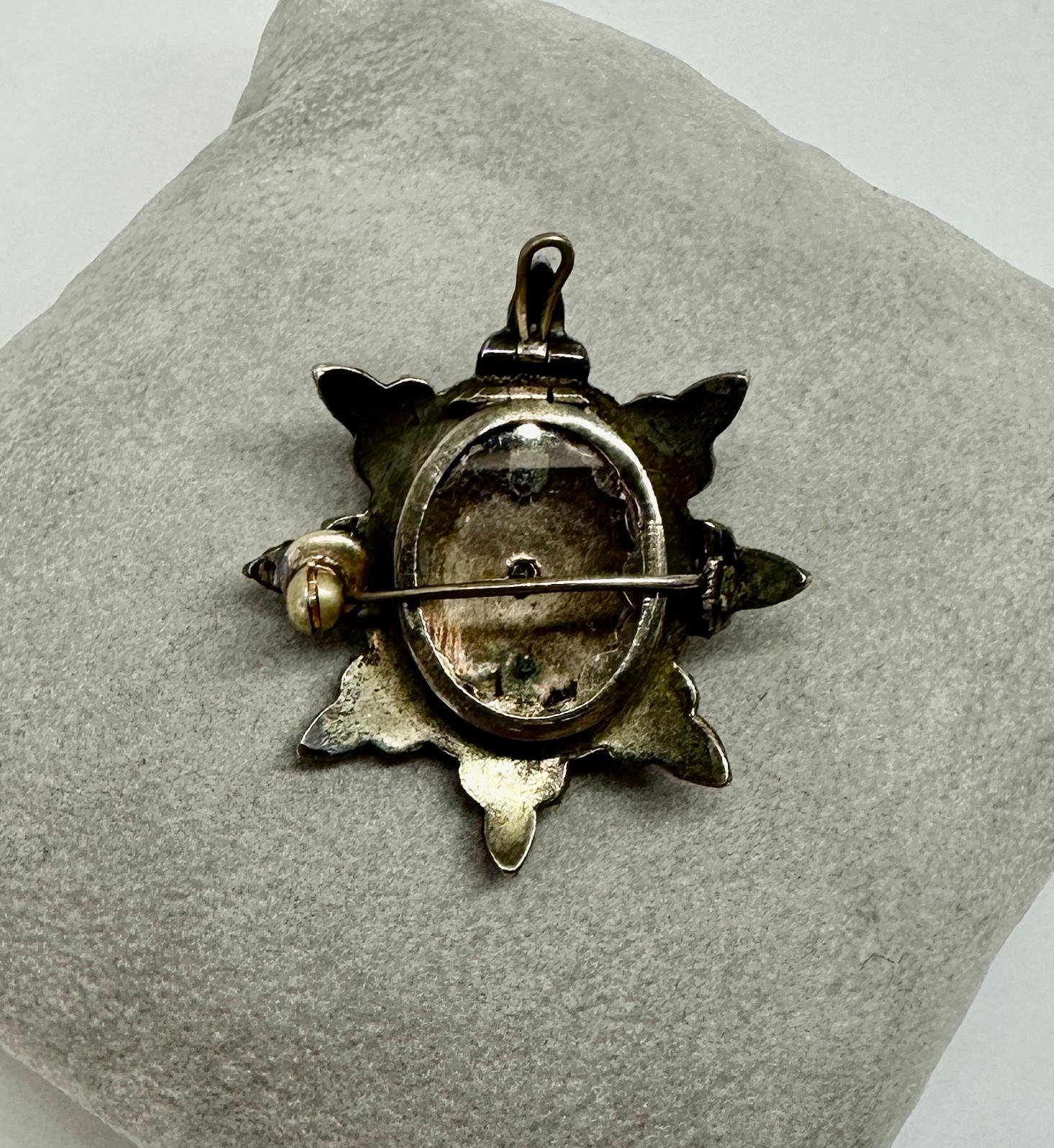 Victorian Bohemian Garnet Locket Pendant Necklace and Brooch Star Belle Epoque For Sale 3