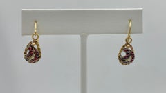 Victorian Bohemian Garnet Pearl Dangle Drop Earrings Gold
