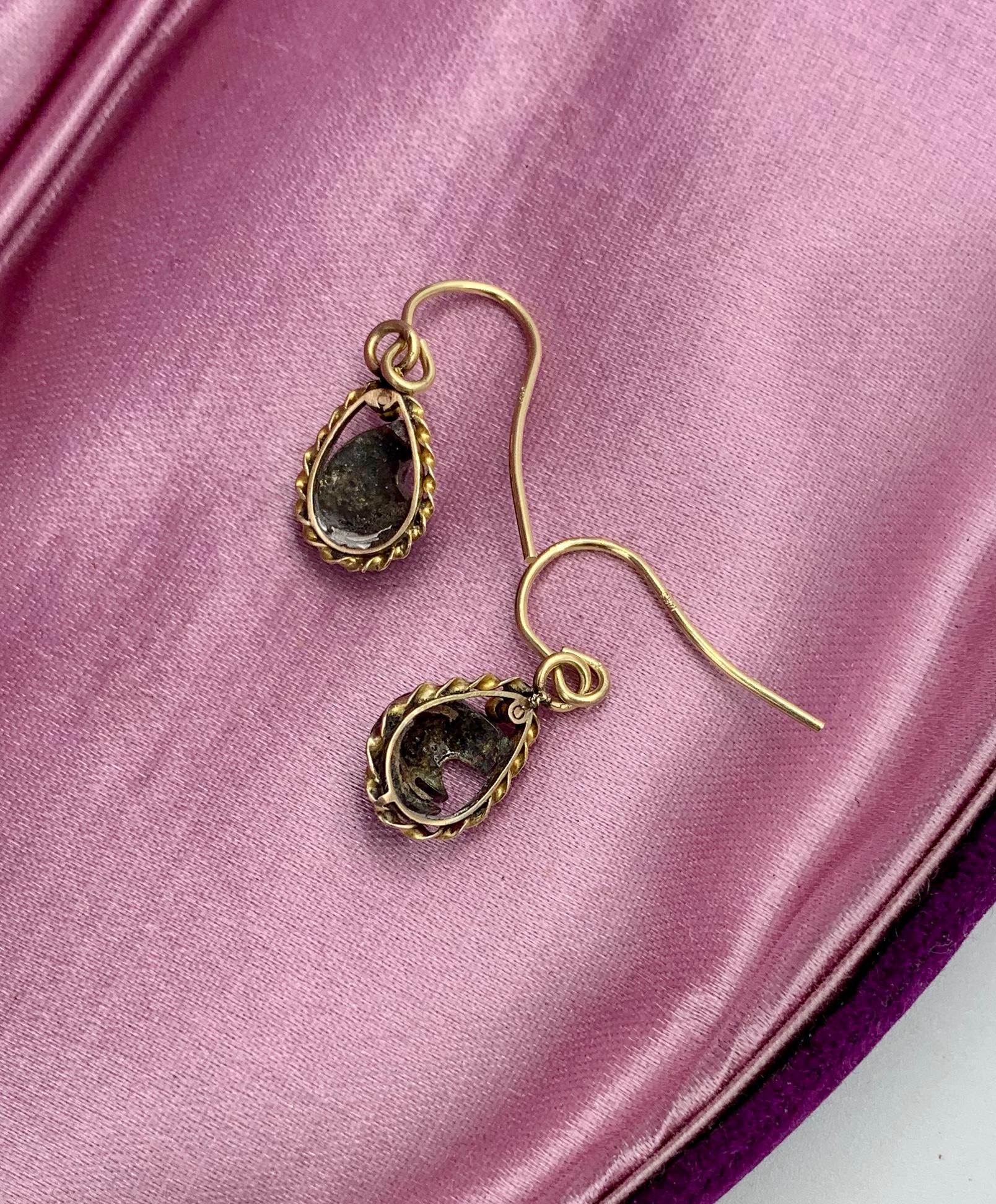 Victorian Bohemian Garnet Pearl Dangle Drop Earrings Gold For Sale 1