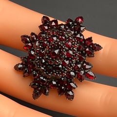 Victorian Bohemian Garnet Star Shape Locket Pendant Necklace Brooch Pin