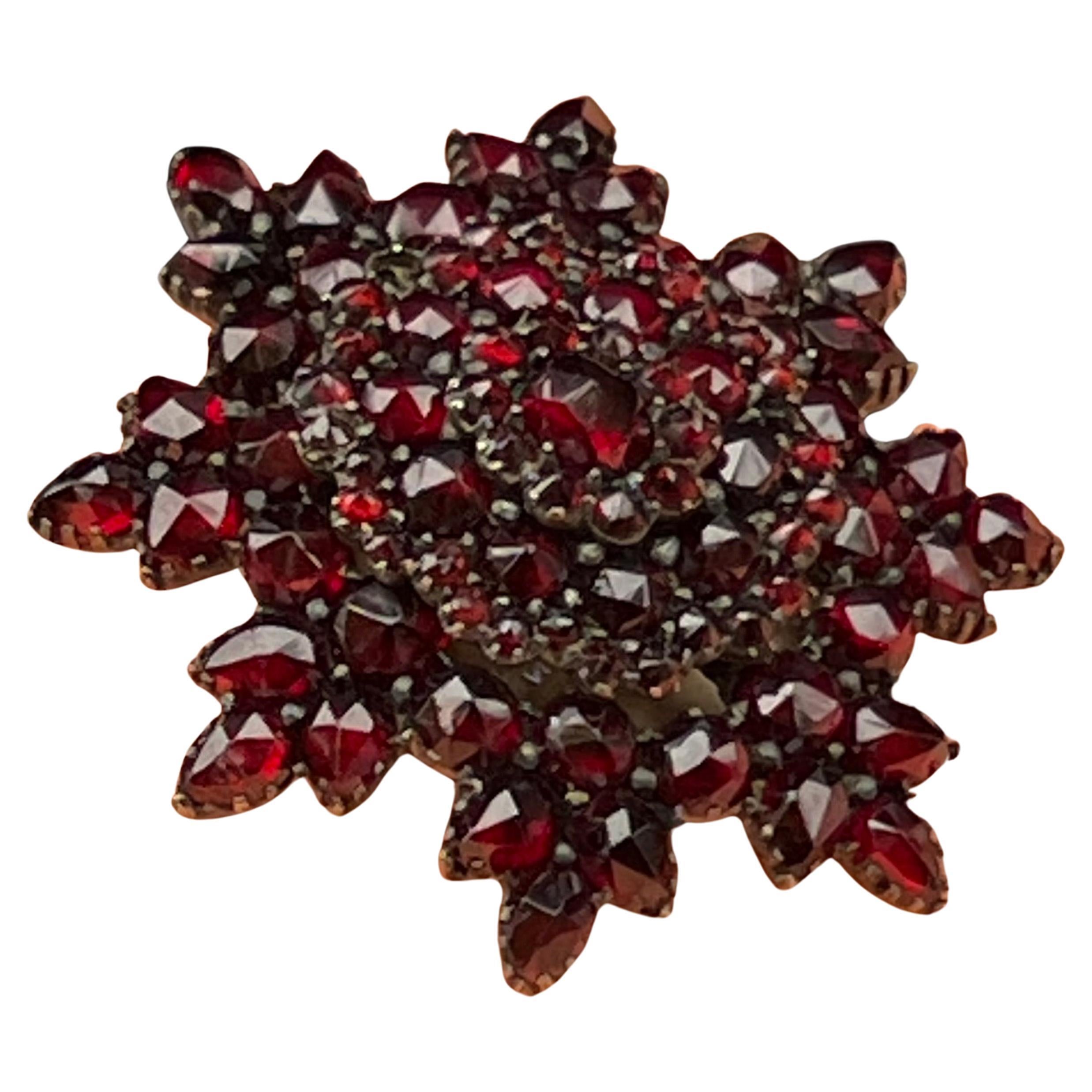 Victorian Bohemian Garnet Star Shape Locket Pendant Necklace Brooch Pin