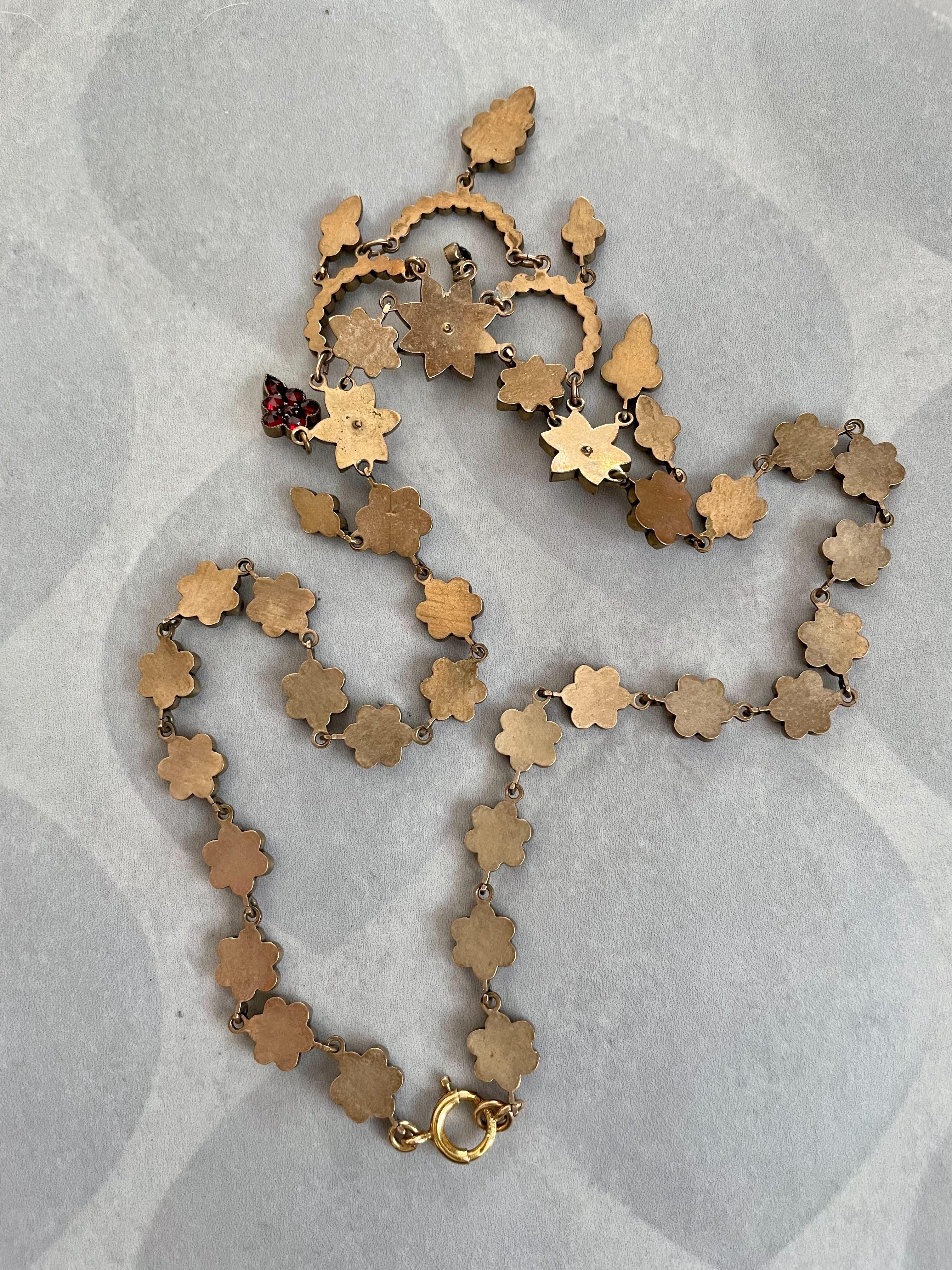 Victorian Bohemian Rose Cut Garnet Cluster Gold Filled Necklace 2