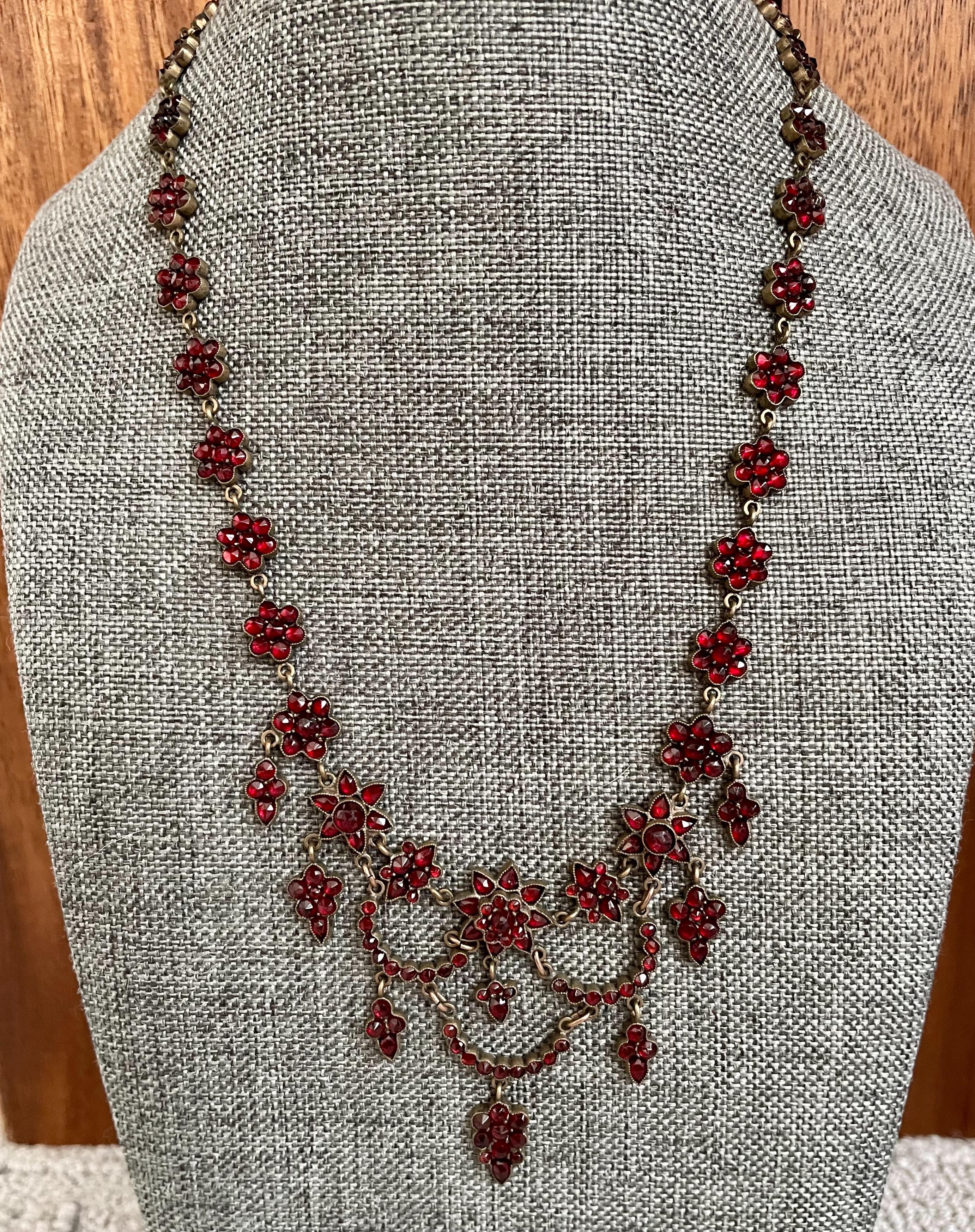 Victorian Bohemian Rose Cut Garnet Cluster Gold Filled Necklace 3