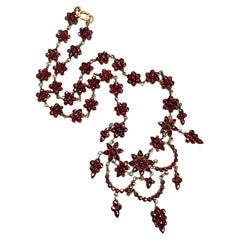 Victorian Bohemian Rose Cut Garnet Cluster Gold Filled Necklace