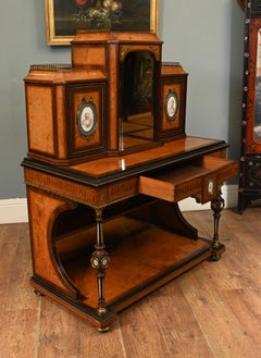 Victorian Bonheur de Jour Desk Amboyna Sevres Plaques 1860