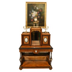 Victorian Bonheur de Jour Desk Amboyna Sevres Plaques 1860