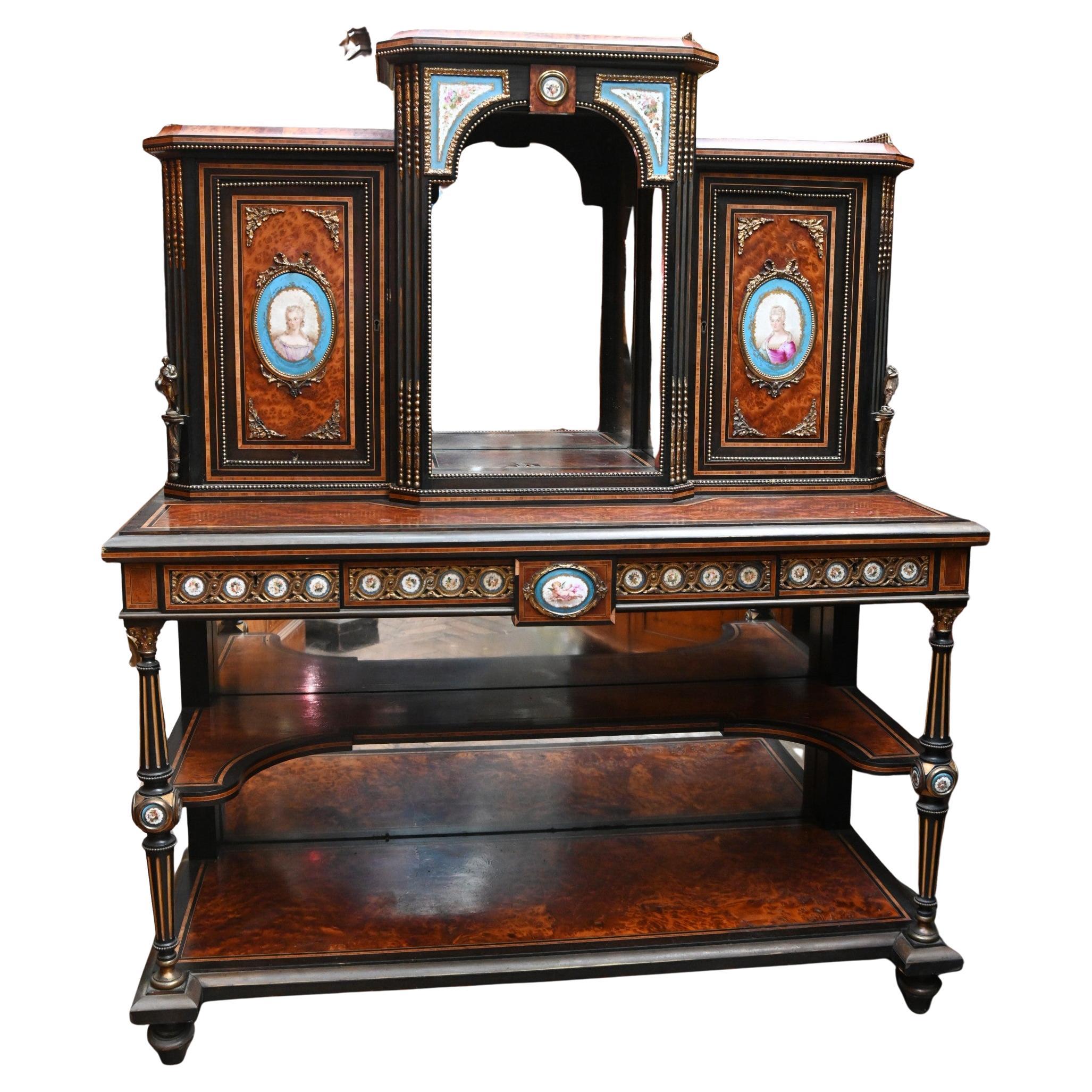 Mesa de escritorio victoriana Bonheur De Jour Amboyna Placas 1860 en venta