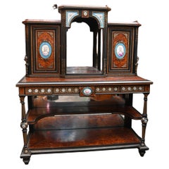 Table de bureau Bonheur de Jour victorienne Plaques Amboyna 1860