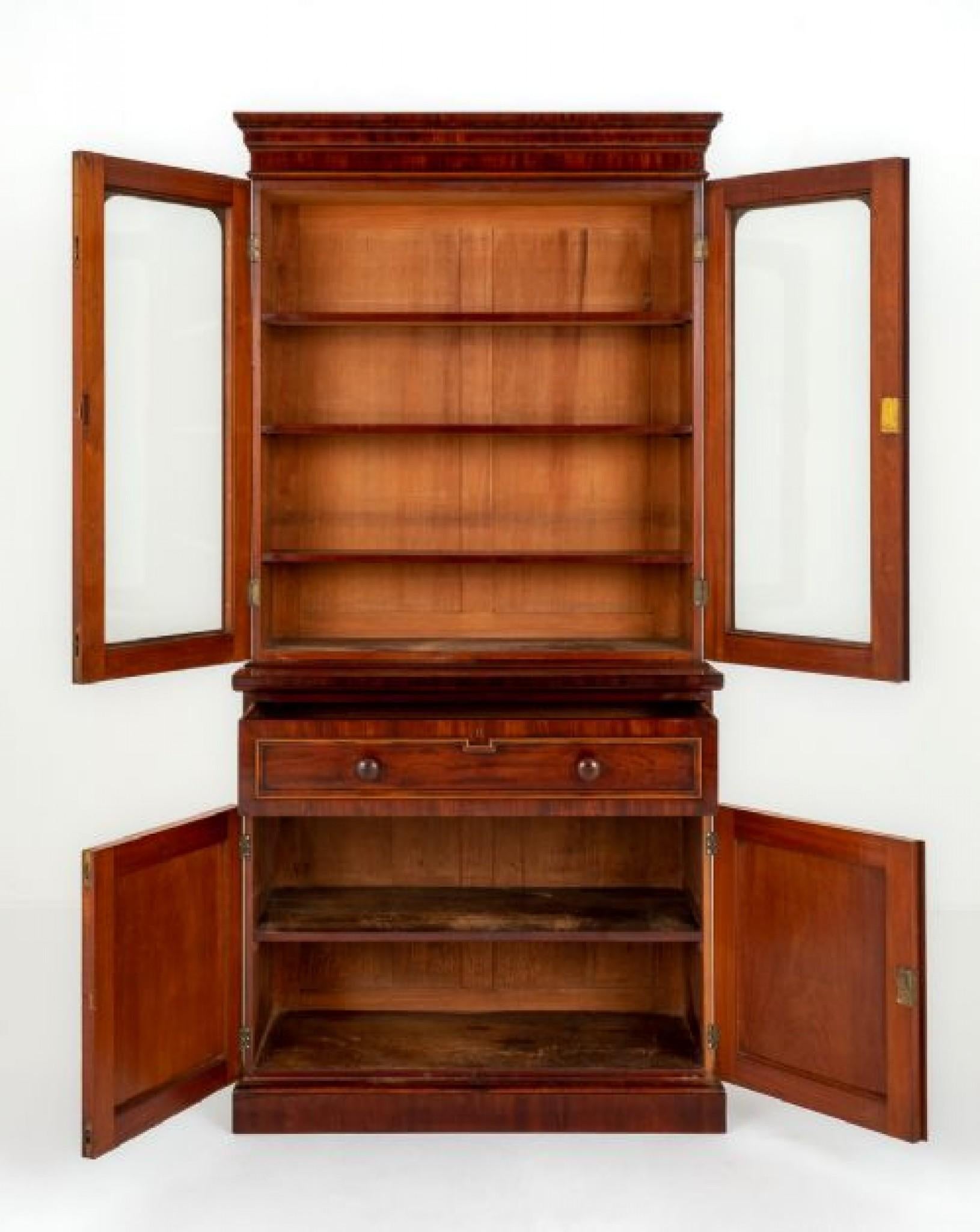 Victorian Bookcase Antique Mahogany Glazed Front 1860 In Good Condition In Potters Bar, GB
