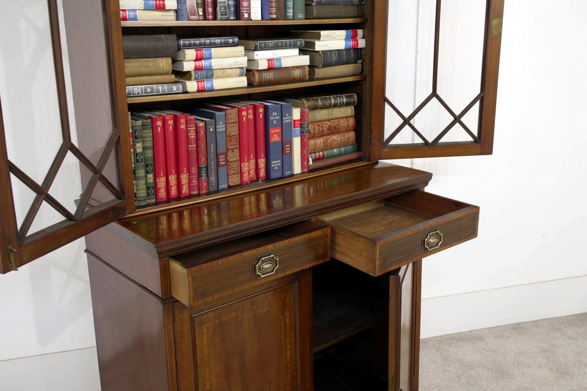 Wood Victorian Bookcase Glazed Library Cabinet 1890