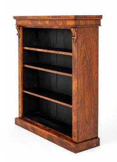 Victorian Bookcase Open Front Burr Walnut, 1860