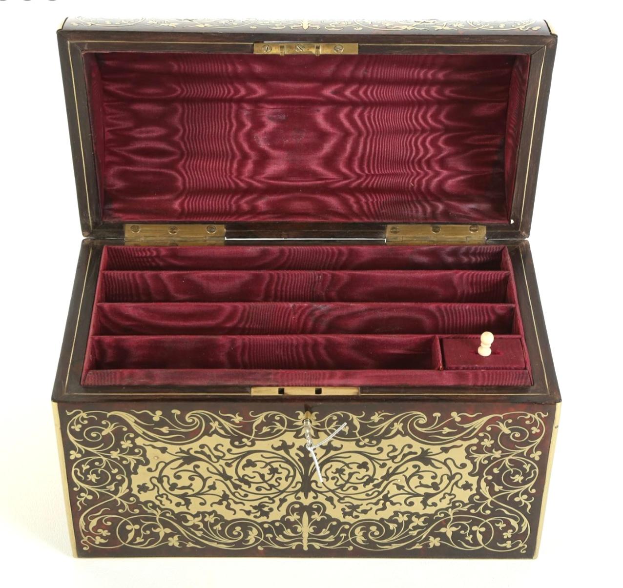 Wood Victorian Boulle Dome-top Letter Box For Sale