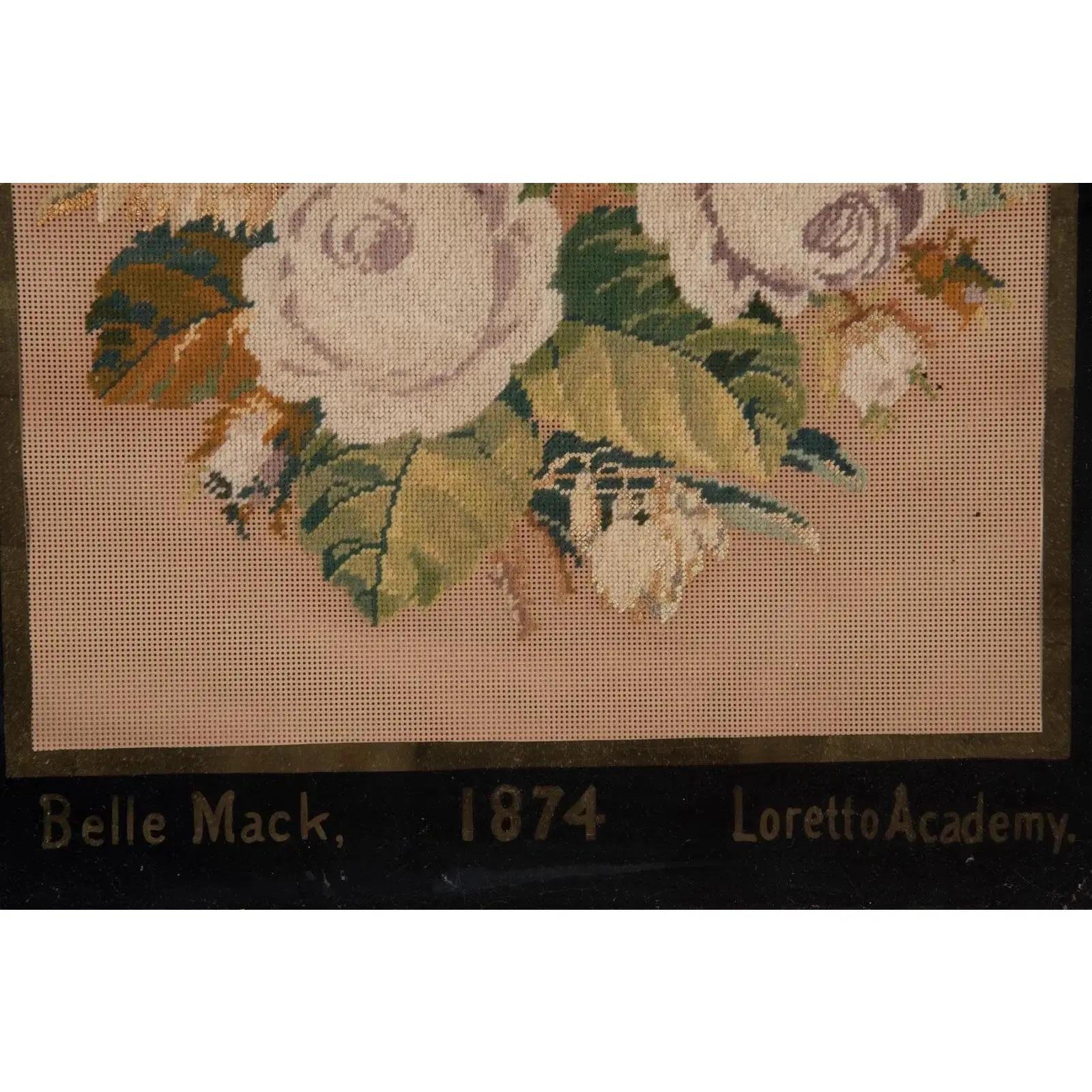 Sconosciuto Bouquet di rose vittoriano a punto croce, incorniciato, C.C. 1874 in vendita