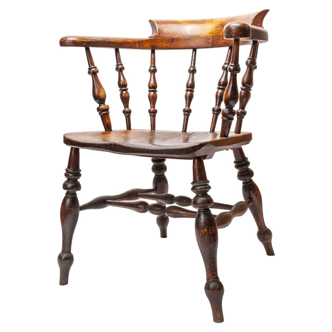 Victorian Bow-Back Elbow Captain's Chair, Late 1800 For Sale