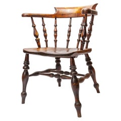 Victorian Bow-Back Elbow Captain's Chair, Late 1800