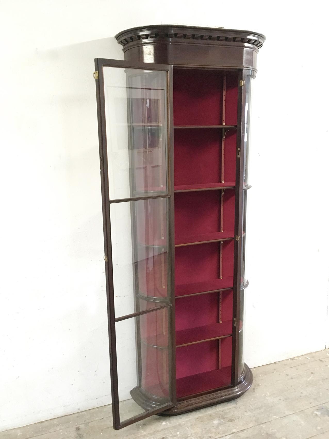English Victorian Bow Fronted Mahogany Shop Display Cabinet