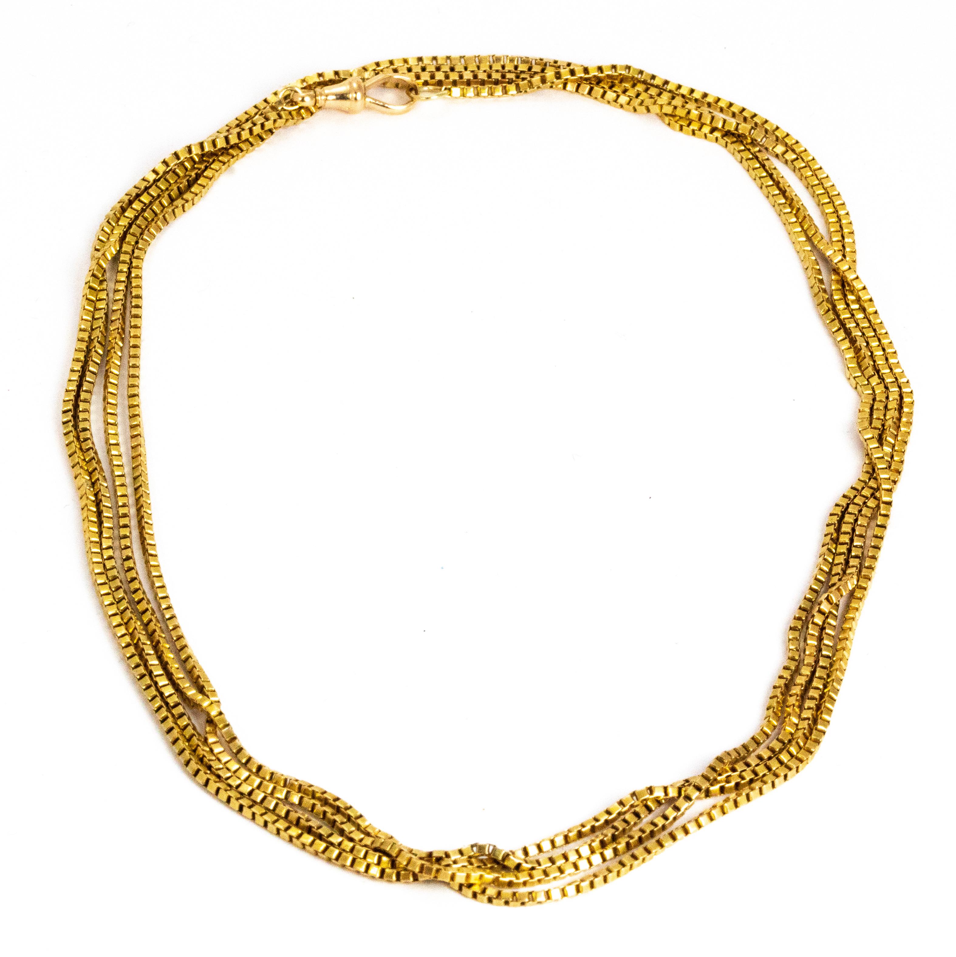 Victorian Box Link 9 Carat Gold Longuard Chain In Good Condition In Chipping Campden, GB