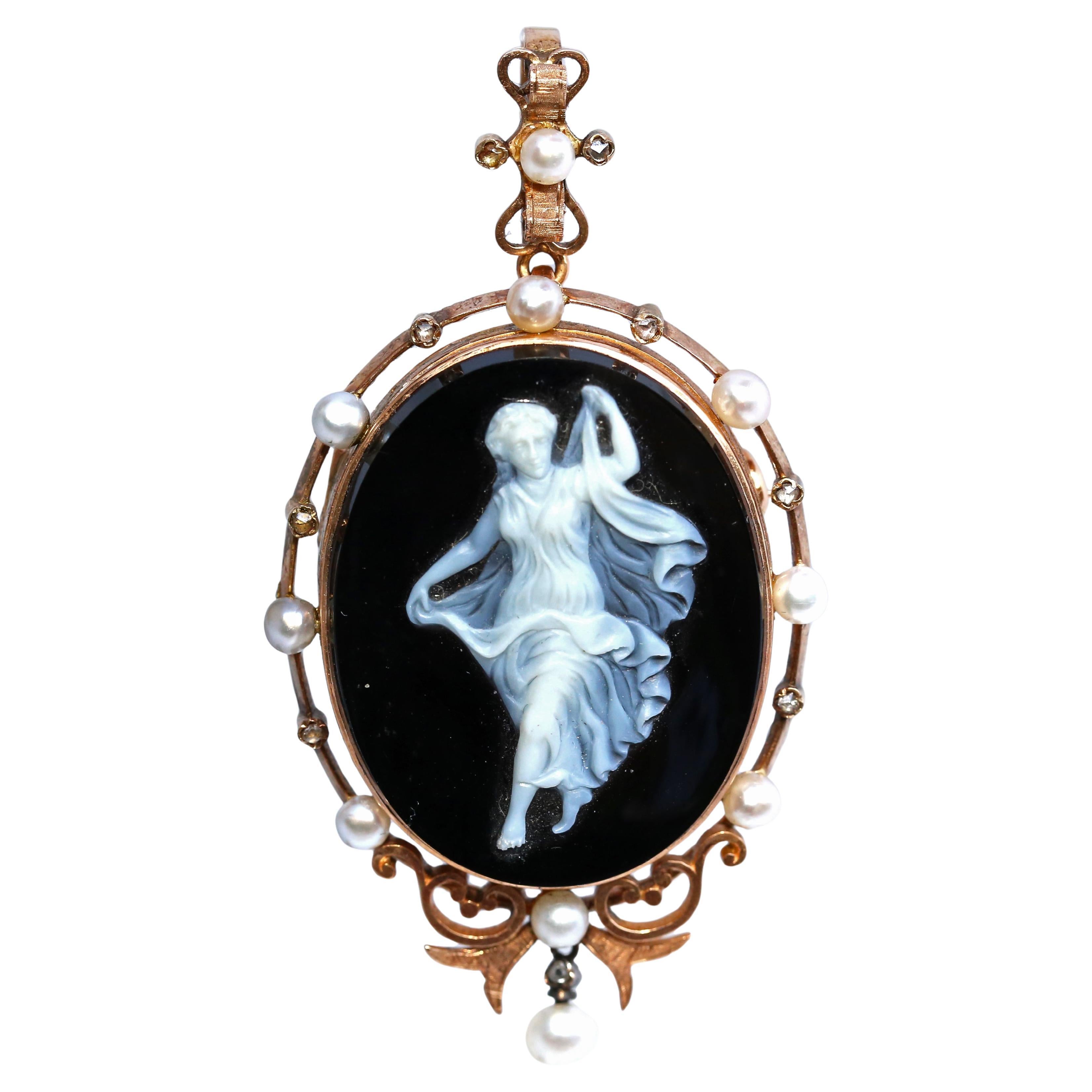 Bracelet Victorien Pendentif Boucles d'Oreilles Camée Or 18K Boîte Originale, 1900 en vente 9