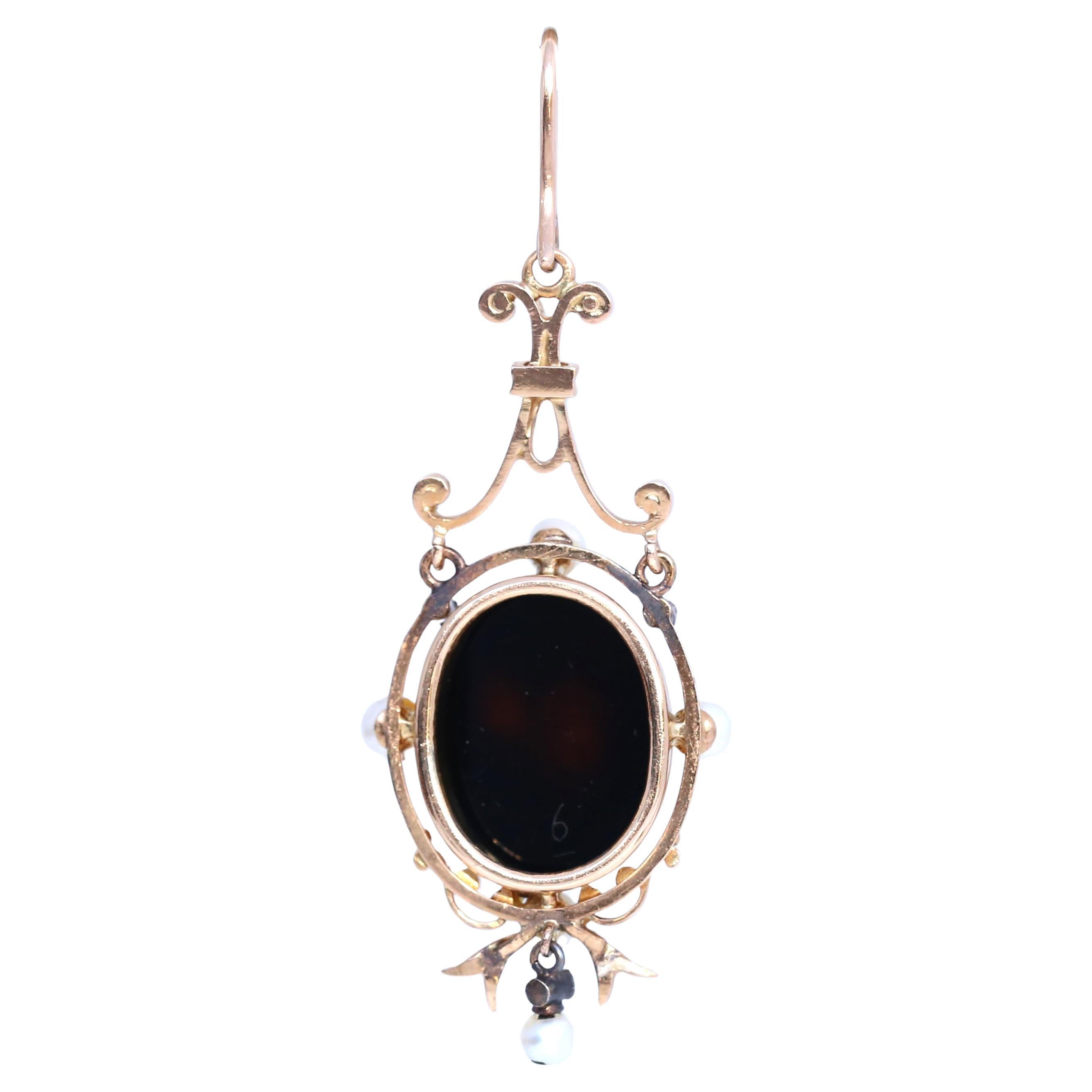 Bracelet Victorien Pendentif Boucles d'Oreilles Camée Or 18K Boîte Originale, 1900 en vente 11