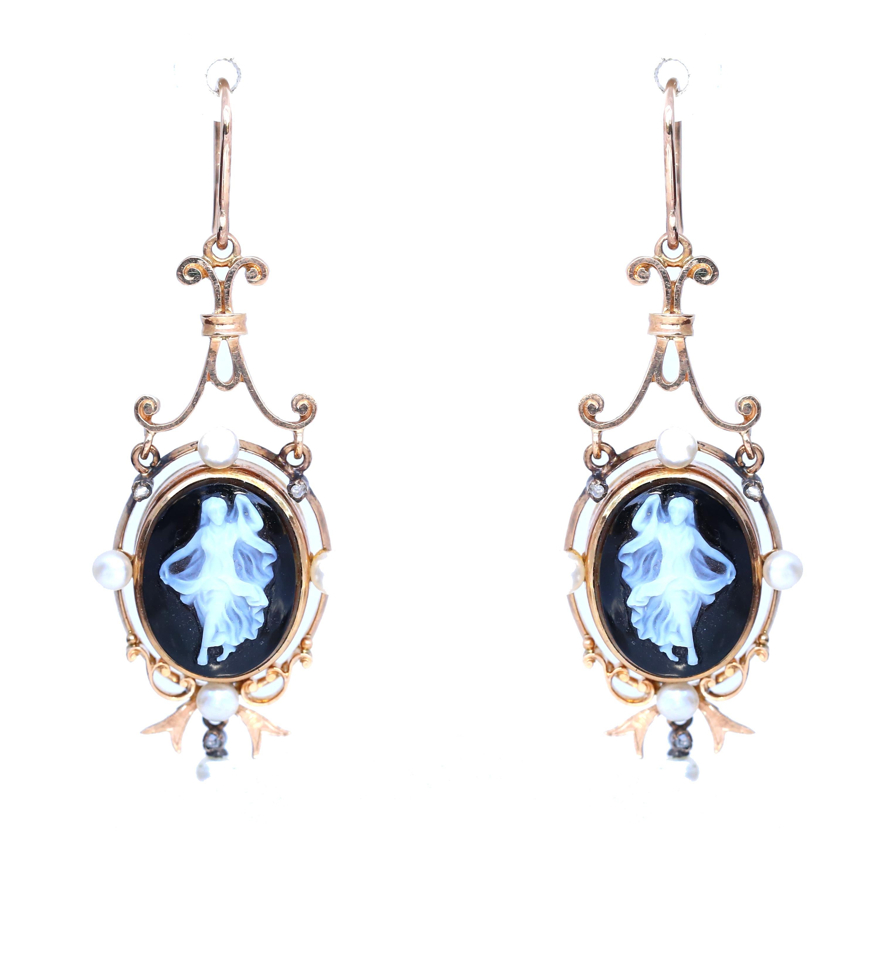 Bracelet Victorien Pendentif Boucles d'Oreilles Camée Or 18K Boîte Originale, 1900 en vente 2