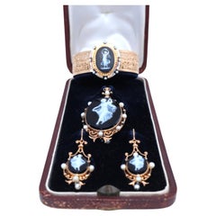 Conjunto Victoriano Pulsera Colgante Pendientes Camafeo Oro 18K Caja Original, 1900