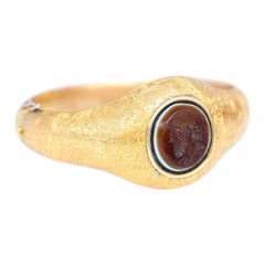Victorian Signet Intaglio Secret Bracelet Greek Gold Original Box, 1890