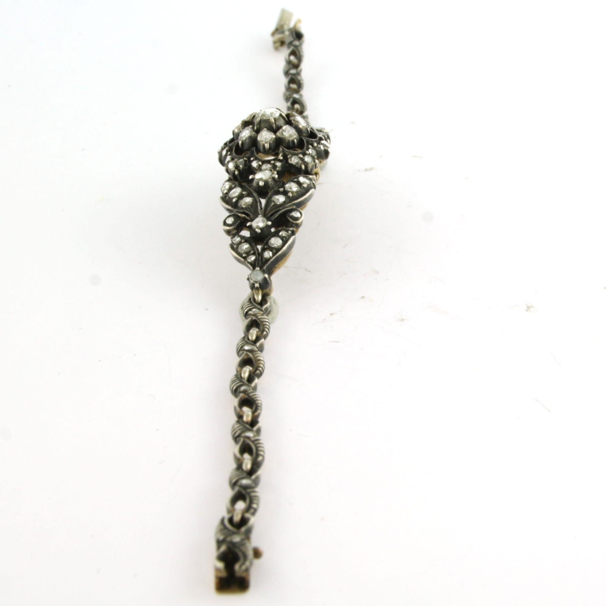 Bracelet victorien avec diamants taillés en rose jusqu'à 1,00ct 14k or et argent Excellent état - En vente à The Hague, ZH