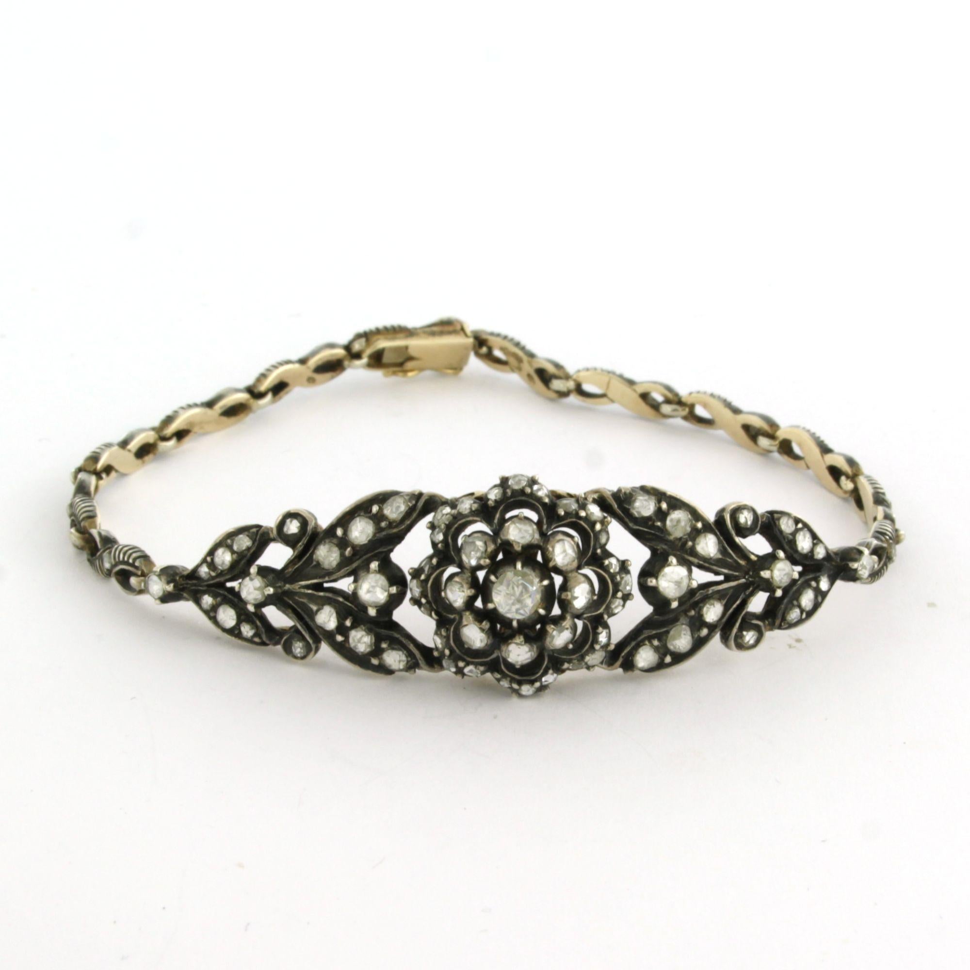 Bracelet victorien avec diamants taillés en rose jusqu'à 1,00ct 14k or et argent en vente 3