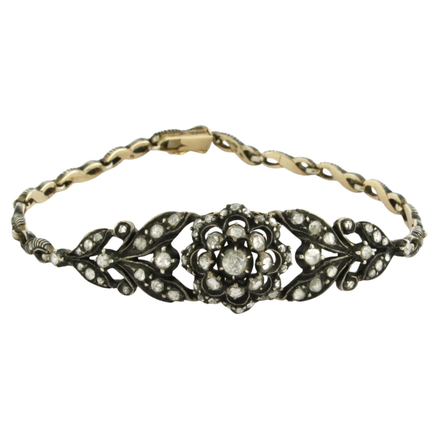 Bracelet victorien avec diamants taillés en rose jusqu'à 1,00ct 14k or et argent en vente