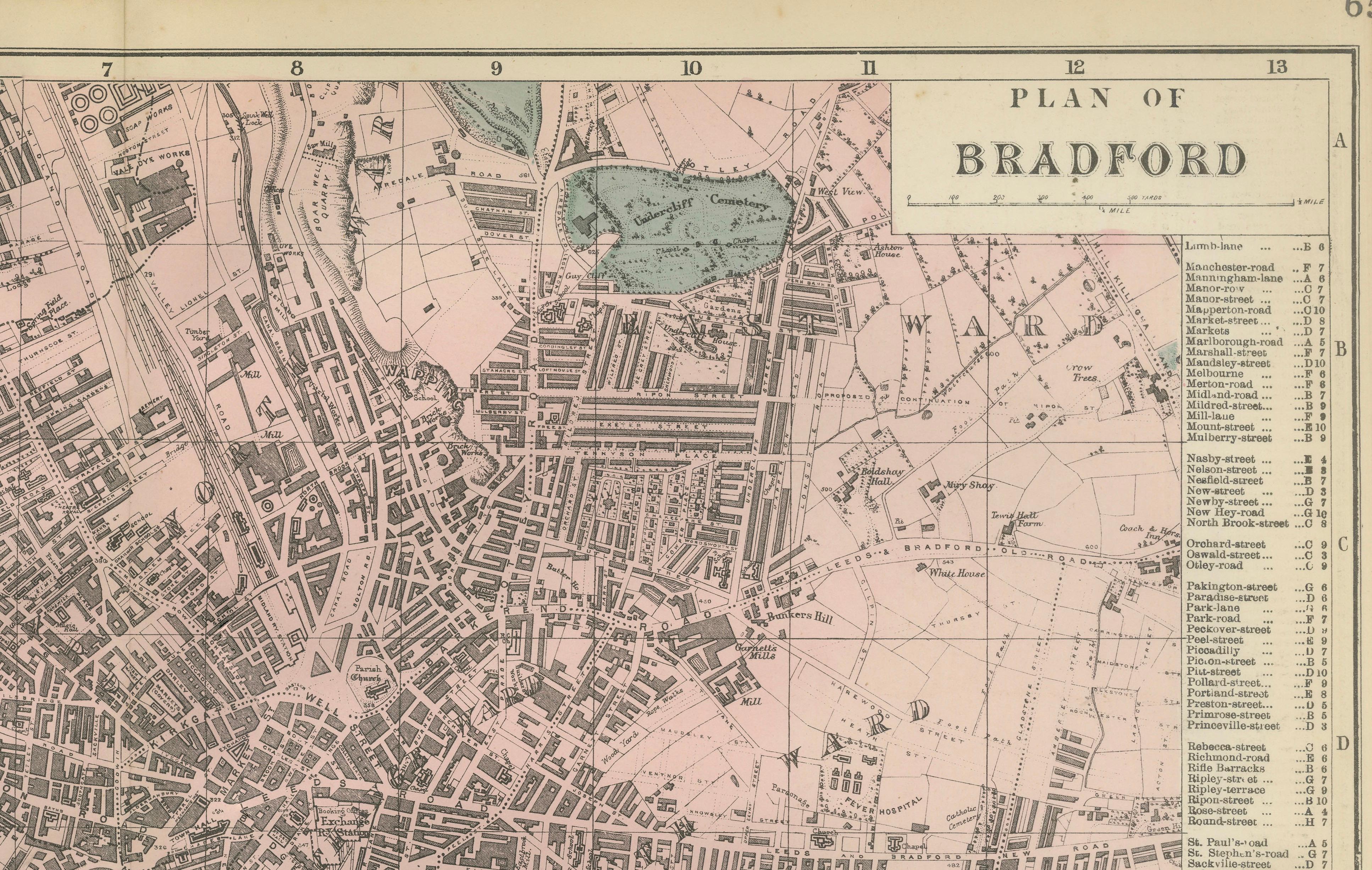 Victorian Bradford Street Plan Map – Edward Weller 1885, Wool Capital