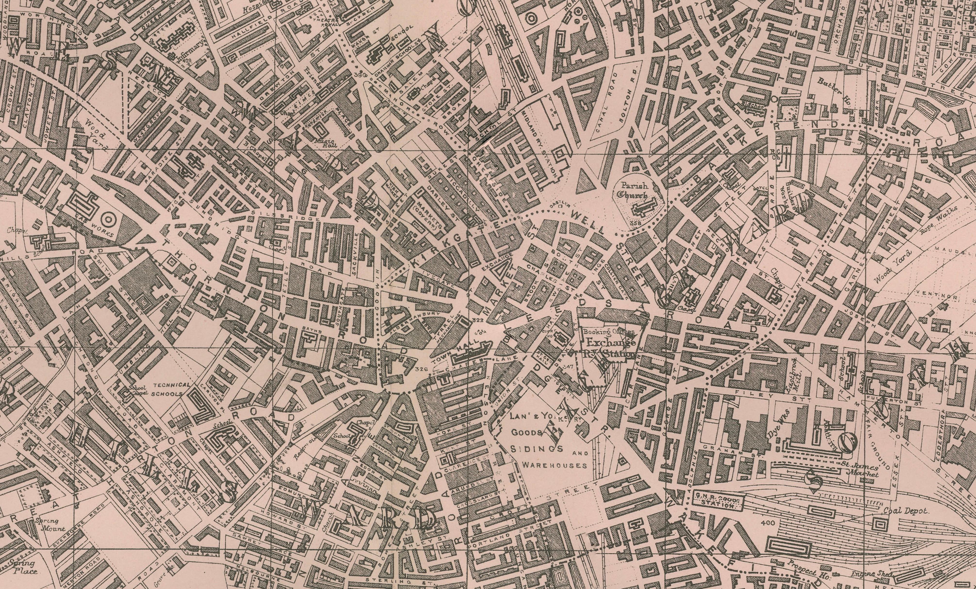 Victorian Bradford Street Plan Map – Edward Weller 1885, Wool Capital