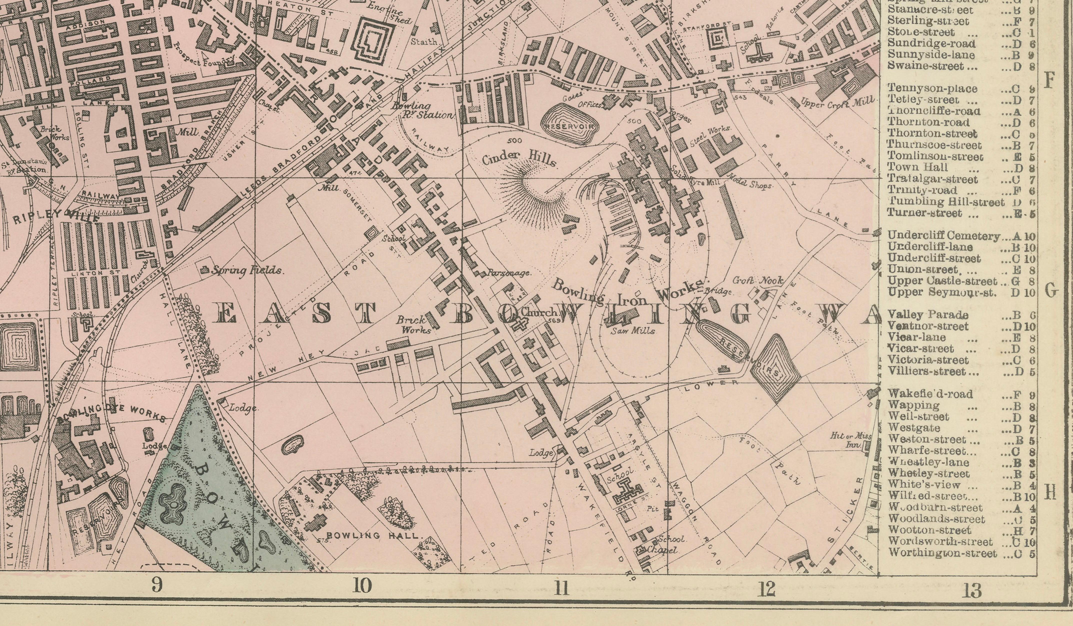 Victorian Bradford Street Plan Map – Edward Weller 1885, Wool Capital