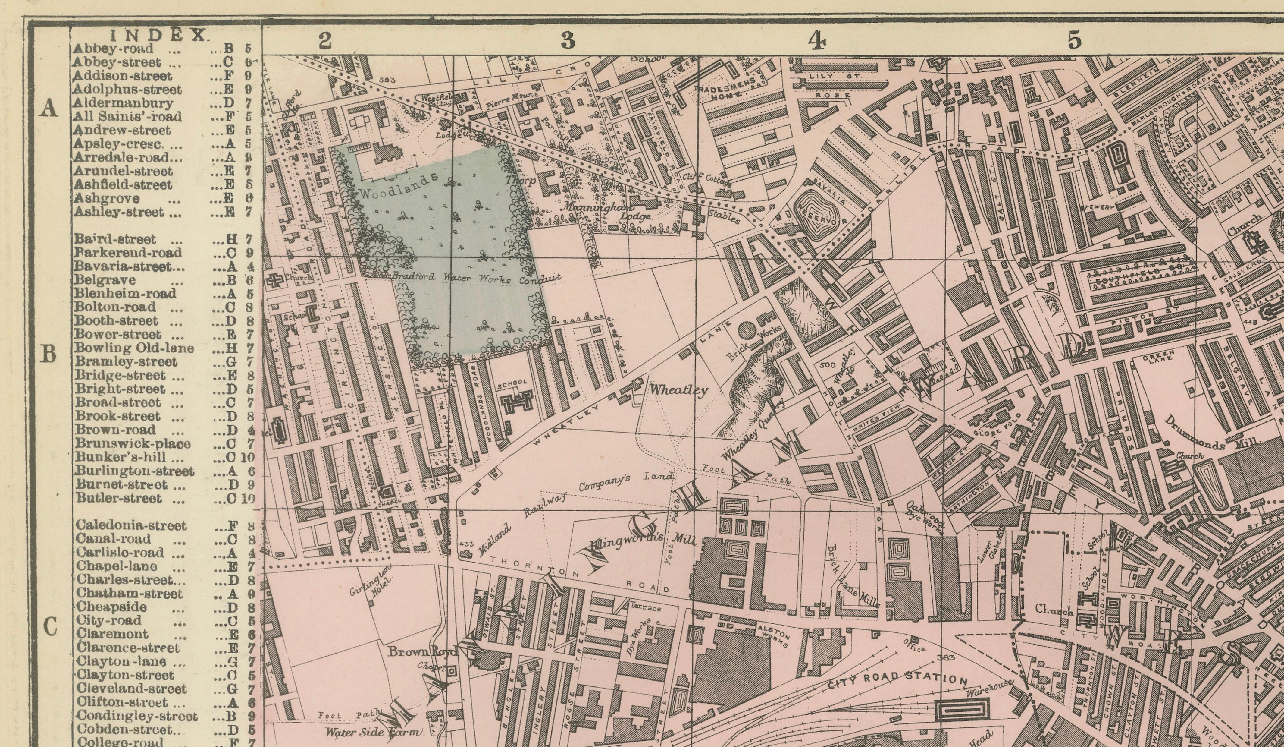 Victorian Bradford Street Plan Map – Edward Weller 1885, Wool Capital